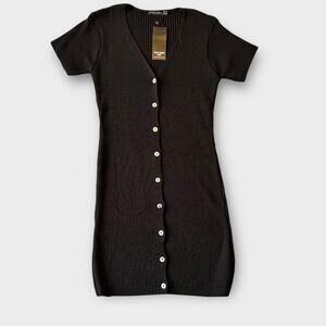 I SAW IT FIRST Ribbed Button Front Sweater Dress Black 4 NWT